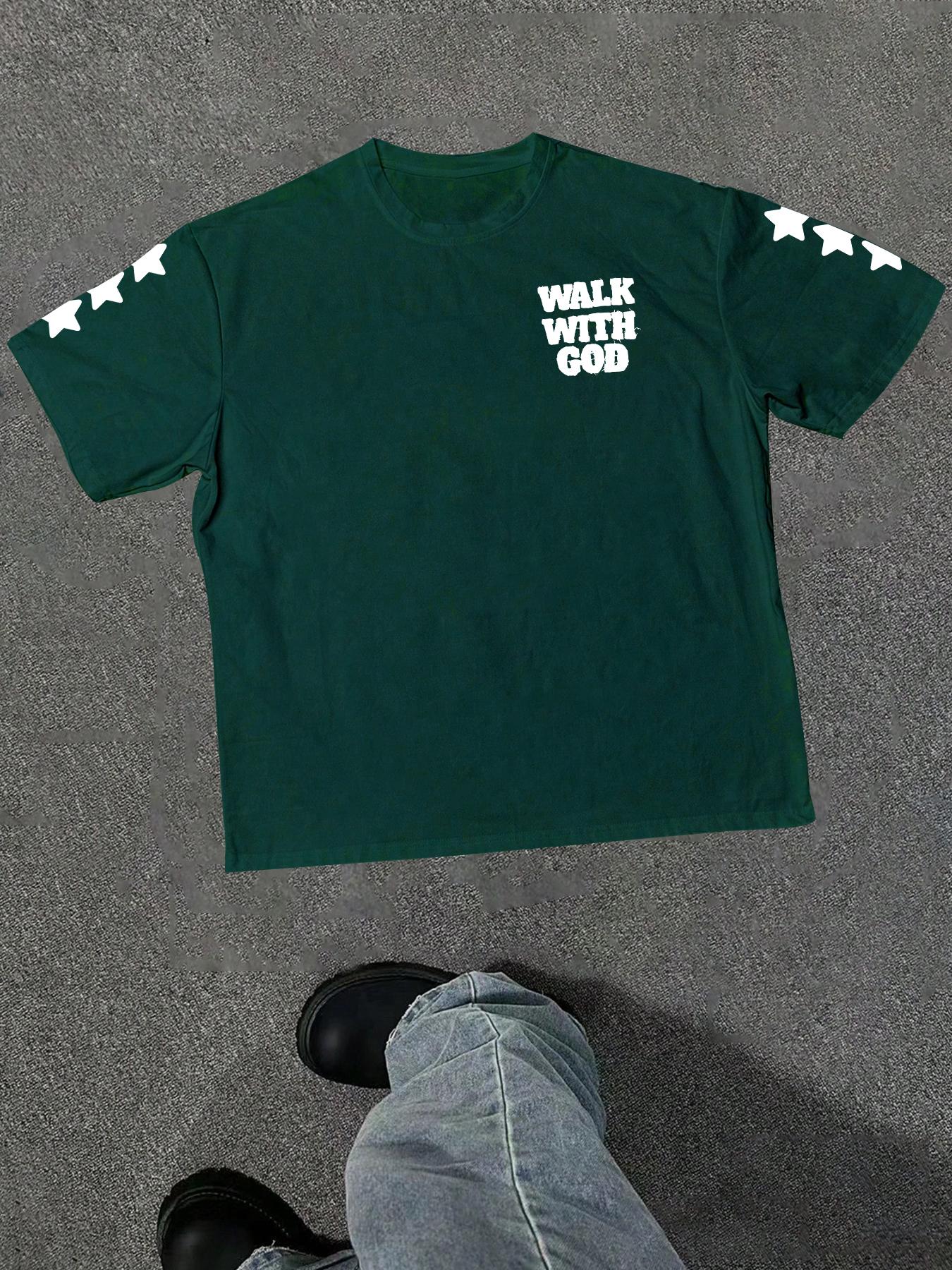 Men's Star & Letter Print Round Neck Tee, Regular Fit Casual Short Sleeve Crew Neck T-Shirt for Summer, Fashion Men's Top for Daily Wear, Casual Style Tee