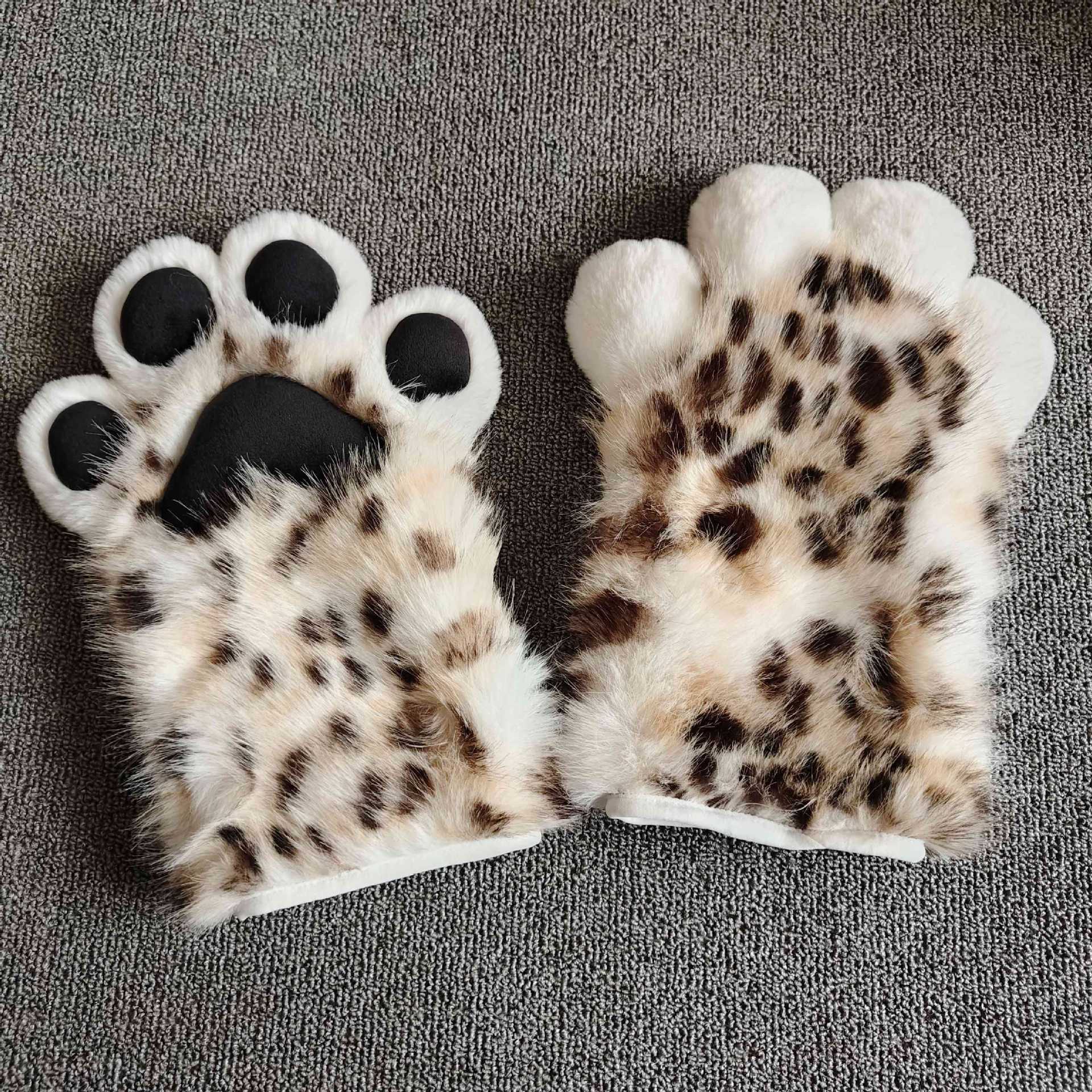 Fursuit Leopard Print Kigurumi Cat Paws Cartoon Plush Furry Cosplay Kig Costume Nail Tiger Claws Full Finger Performance Props
