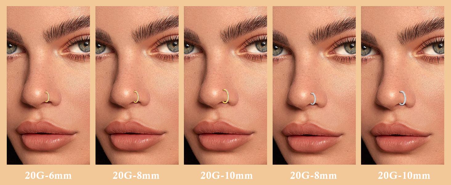 14K Gold Hinged Titanium Nose Rings Hoop for Women 20G, 316L Surgical Steel Clicker Septum Ring, Hoop Huggie Earring for Upper Lobe Cartilage Helix Piercing Jewelry
