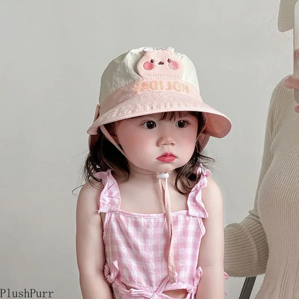 Baby Bucket Hat for Toddler Boys & Girls, Cartoon Wide Brim Sun Hat, Lightweight Quick-Dry Breathable Summer Cap with Adjustable Strap, Soft Sun Protection for Beach, Travel, Park & Outdoor Play