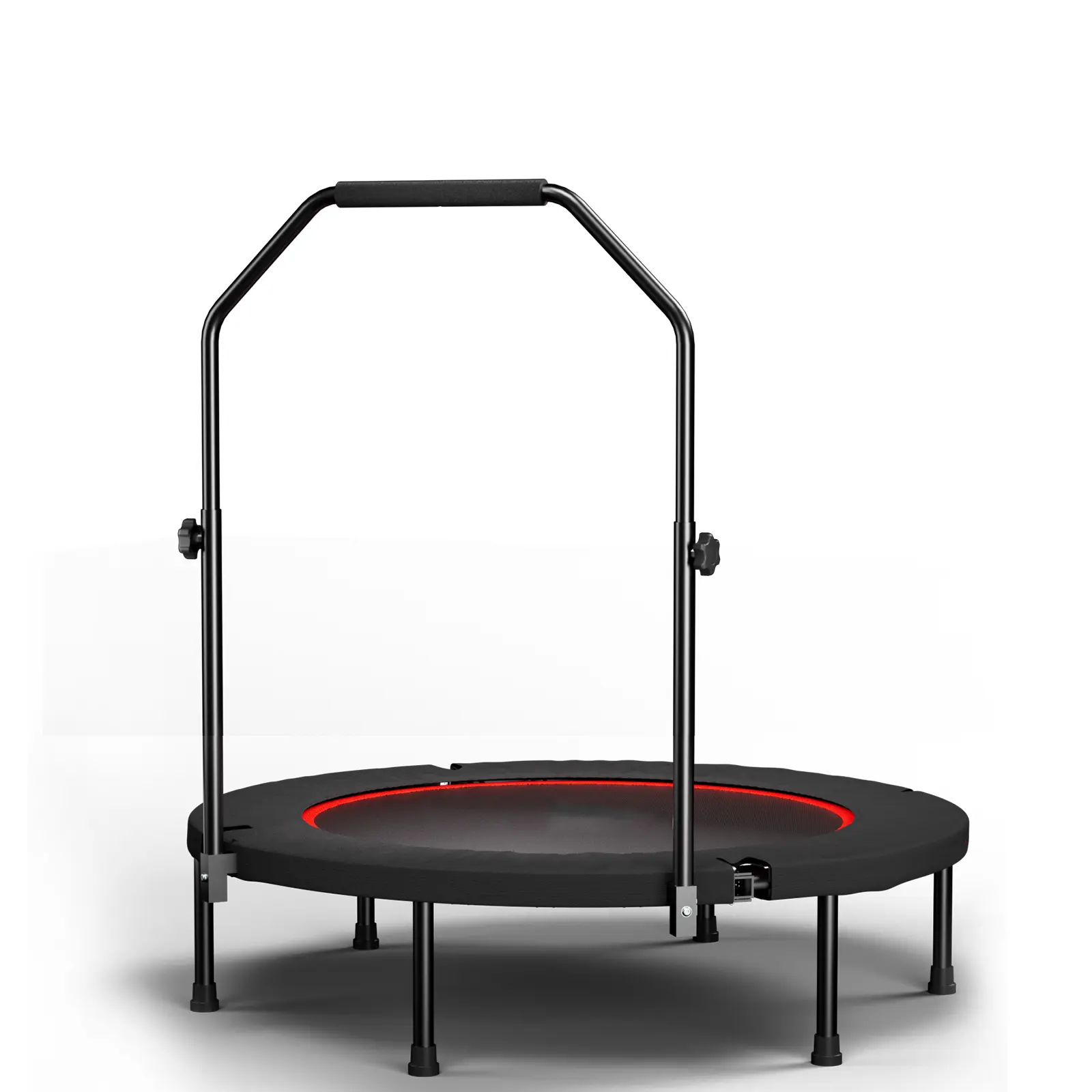 ARCH 40 Inch Foldable Fitness Trampoline with Adjustable Handlebar for Adults, Mini Rebounder with Bungee Cords, Quiet Indoor Cardio Exercise Trampoline for Home Gym, Black Metal Frame, Compact Storage, Black Color Options, Metal Material