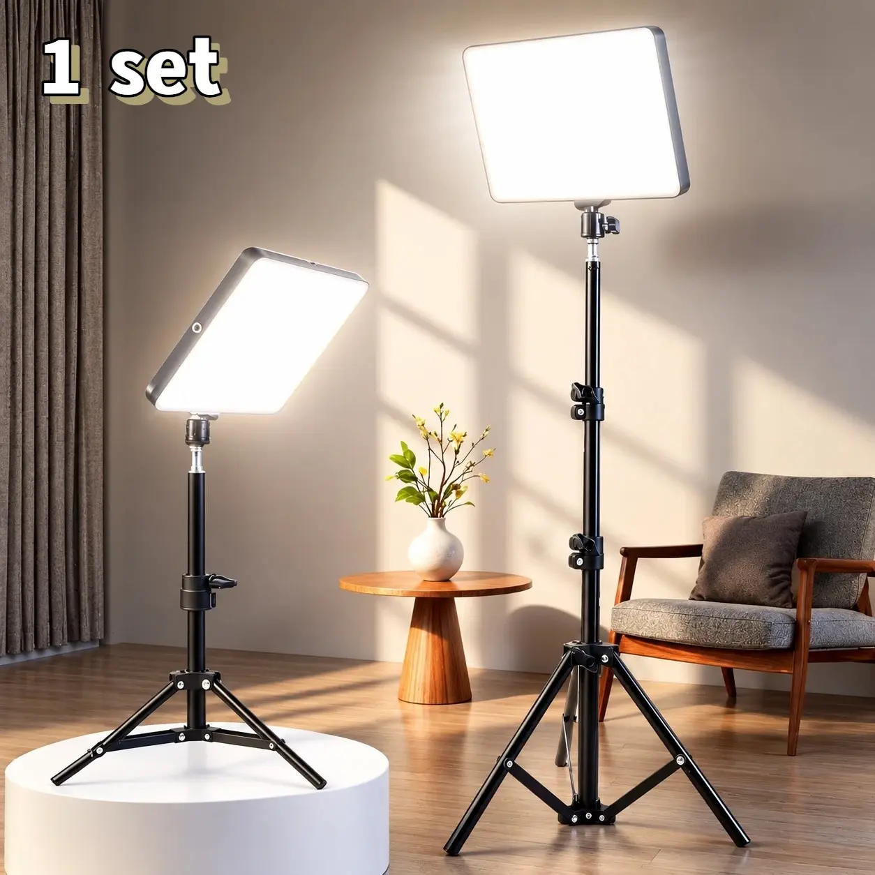 10 Inch Square LED Light Kit with 43 Inch Tripod, 10 Brightness Levels, 3 Color Temperatures, Live Streaming, Vlogging, Video Conference