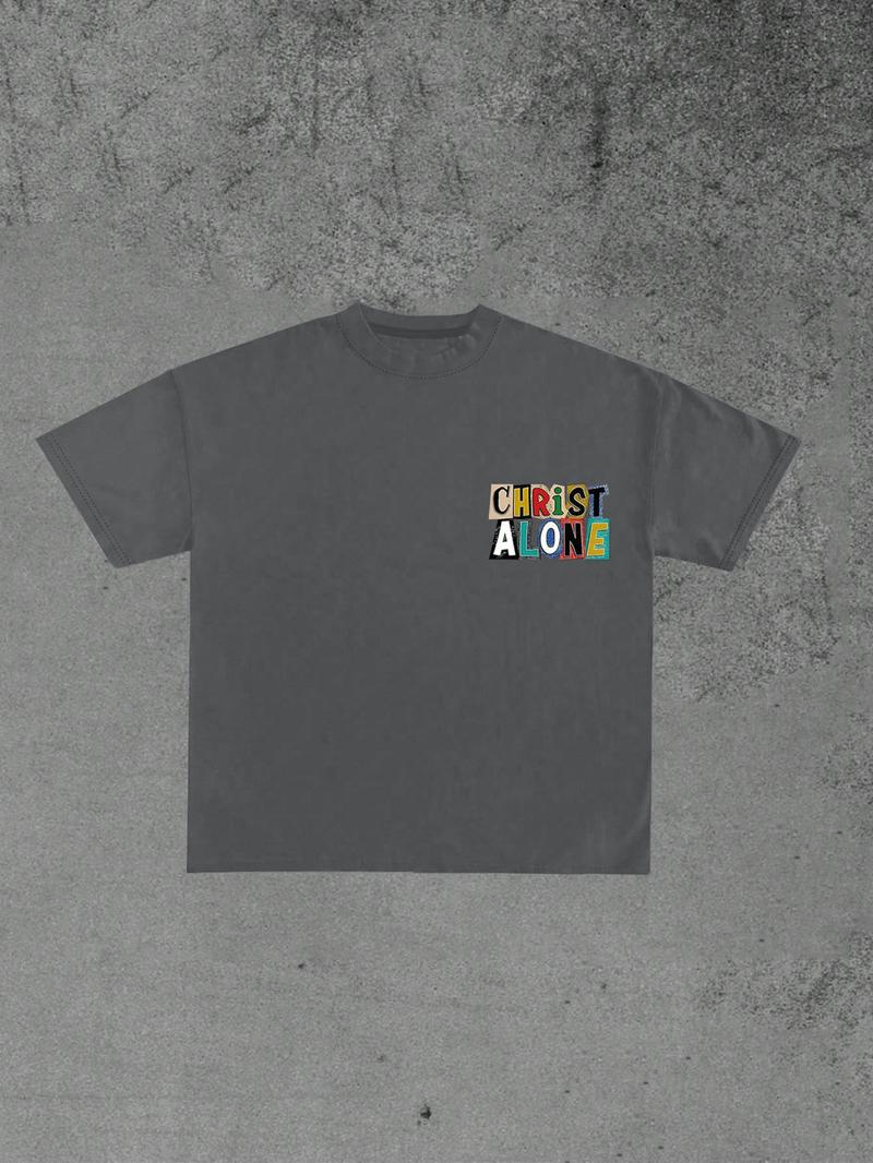 Unisex's Colorful Letter Print Round Neck Graphic Tee, Regular Fit Casual Short Sleeve T-shirt for Summer, Men's Top for Daily Wear, Tropical