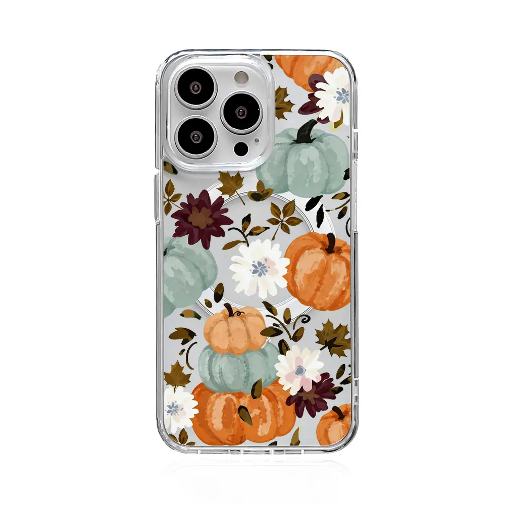 Magnetic Autumn Harvest Pumpkin Flower Phone Case - Rustic Thanksgiving Fall Floral Cover, Protective Accessories for iPhone 18 Pro Max/18 Pro/17 Air/17/16/15/14/13/12/11 Pro Max, Farmhouse Botanical Gift for Garden Vegetable Lovers, Protection