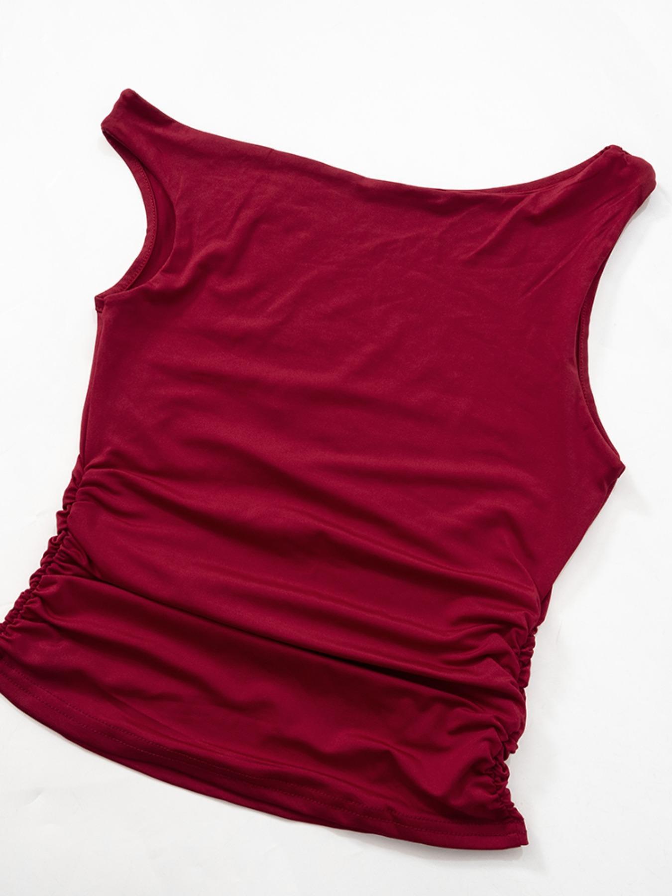 Women's Plain Asymmetrical Neck Ruched Sleeveless Tank Top, Casual Aesthetic Fashion Slim-fitting Top for Summer, Women's Clothing for Daily Wear, Fall&winter Clothing,  Gift for Girl, Womenswear