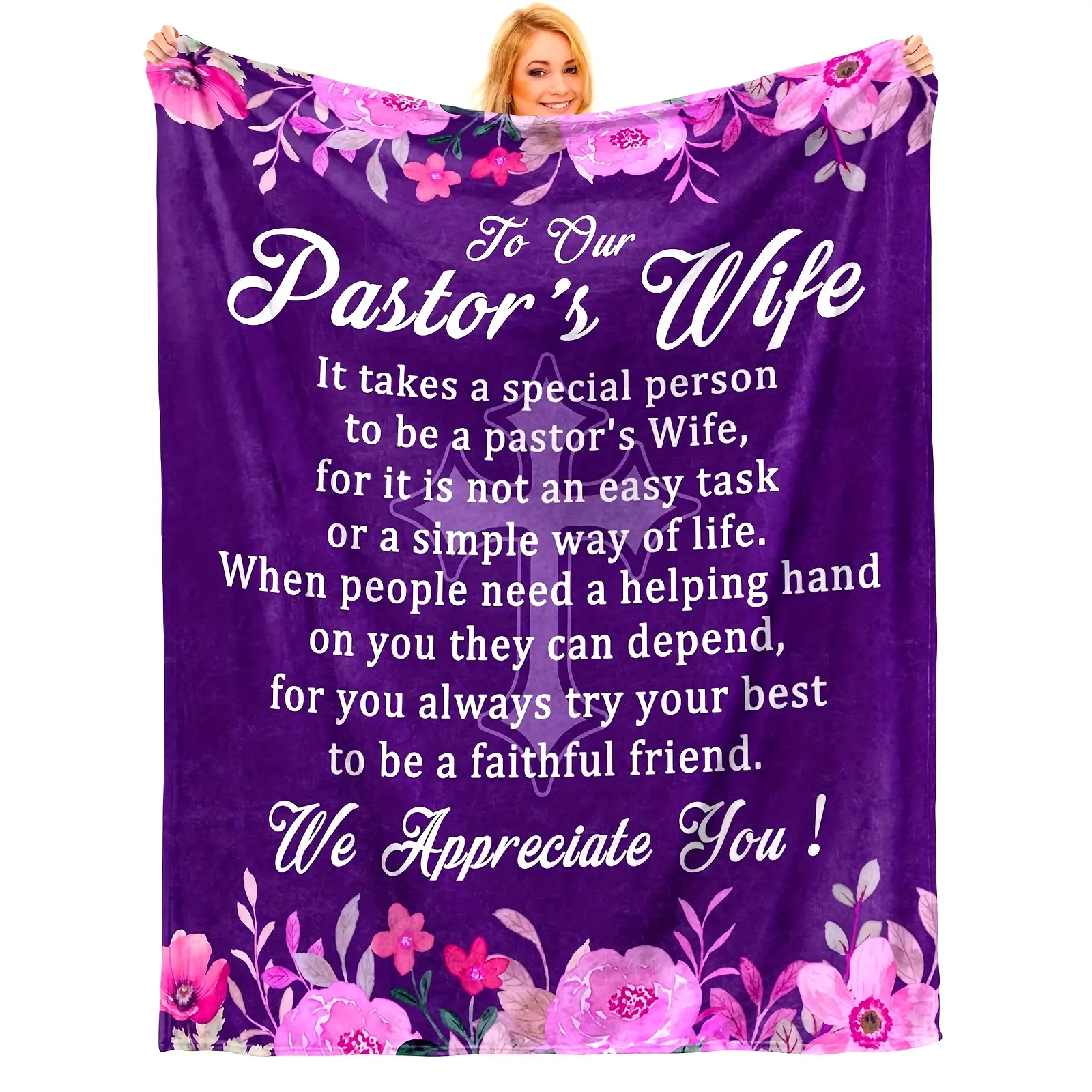 Open 1pc Pastor Wife Thank You Gift Throw Blanket, Gift Blanket for Pastor And Wife, Thank You Gift Blanket for Pastor'S Wife, Christmas Gift, for Pastor'S Wife - Blanket-280GSM