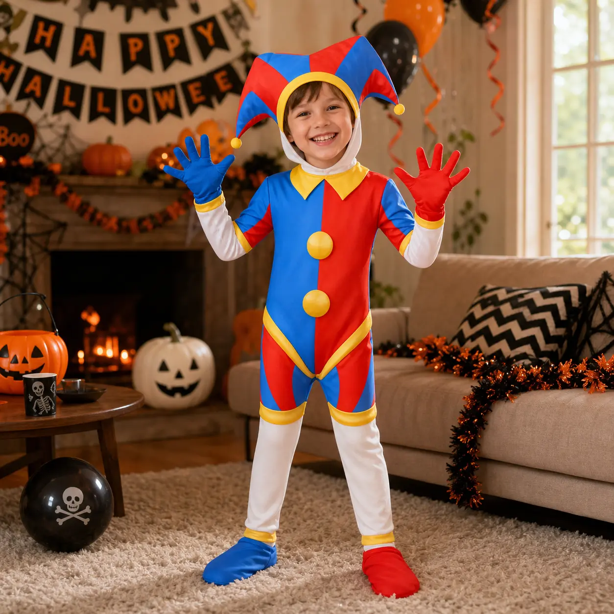 Kids' Pomni Cosplay Costume, Digital Circus Polyester Jumpsuit for Halloween Parties and Stage Performance