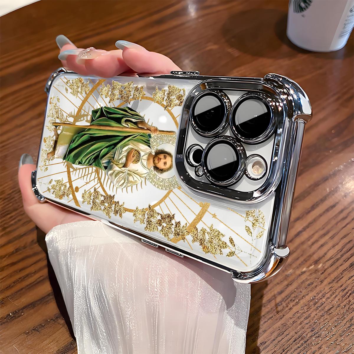 St. Jude Pattern Phone Case, Electroplated Cover with Airbag Shockproof Slim Soft TPU Cover for iPhone 11 12 13 14 15 16 Pro Max Plus Cellphone Shell