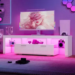 Modern 51"/71" LED TV Stand For 55/65/75/80 Inch TVs - High Gloss White Media Center With Storage Drawers, Space-Saving Entertainment Console Table For Living Room