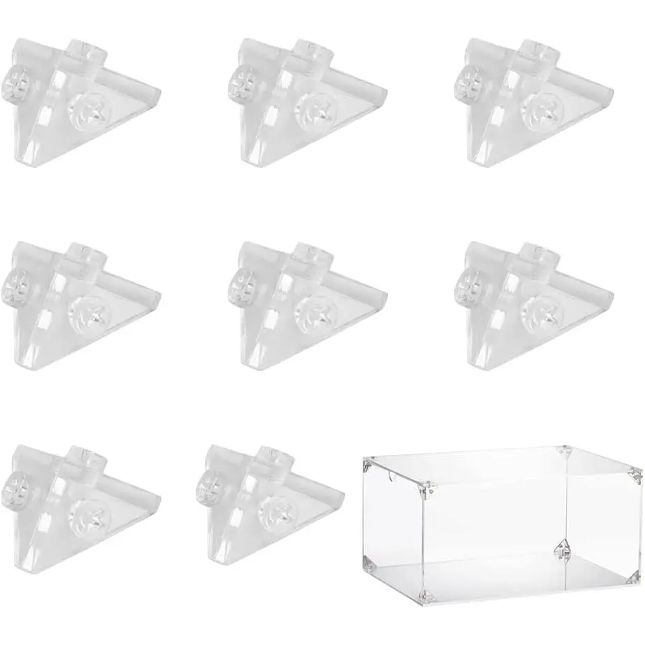 Display Case Triangle Connector Assemble Clear Display Box Corner Joint Transparent Plastic  Hardware Small  with Screws 8 count
