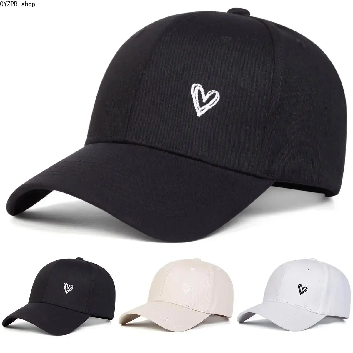 Unisex Vintage Breathable Cotton Baseball Cap - Simple Heart Embroidery, Adjustable Strap, Sun Protection, One-Size-Fit-All, Beach & Outdoor Use, Spot Clean, Hand Wash Only, Line Dry