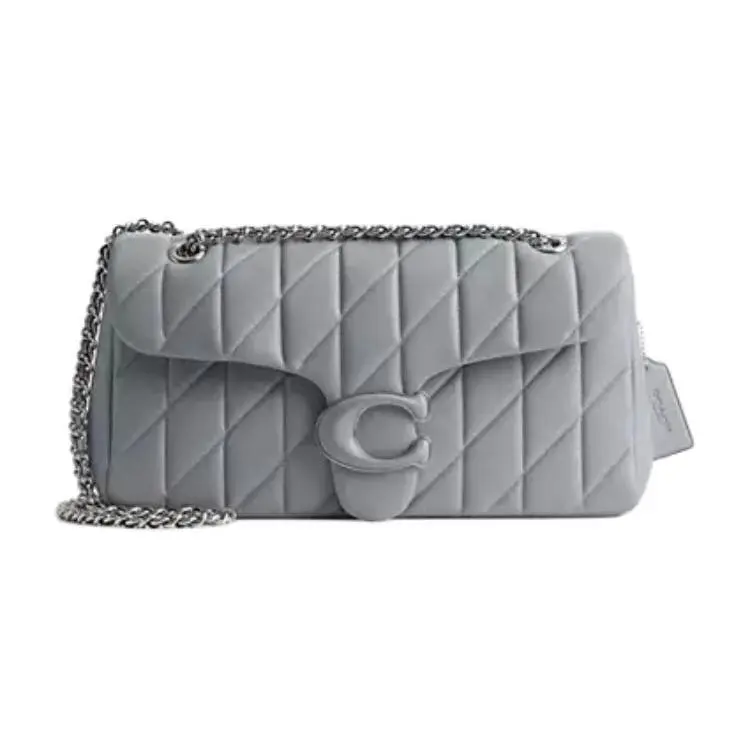 COACH Tabby 33 Quilted Tiger-Print Sling Crossbody Bag for Women, Large Size, Gray-Blue Napa Leather