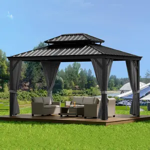 Weather-Resistant Hardtop Gazebo 10x10 ft for Outdoor Camping - Double Roof Aluminum Pavilion - Curtains & Netting - Sturdy Shelter for Patio, Garden, Deck, Backyard, Lawns