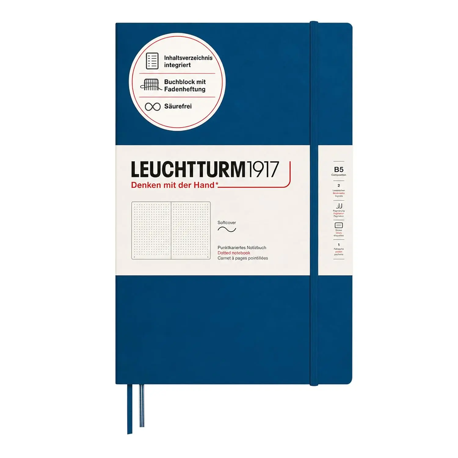 LEUCHTTURM1917 - Notebook Softcover Composition B5-123 Numbered Pages for Writing and Journaling (Dotted, Indigo)