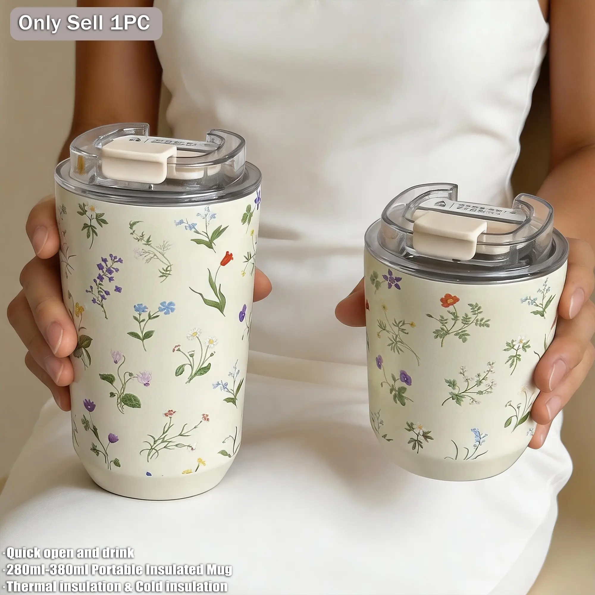 380ML Floral Pattern Dual-Layer Stainless Steel Insulated Cup, Reusable Water Bottle, Coffee Mug, Ideal for Gym, Office, Travel, Gifts