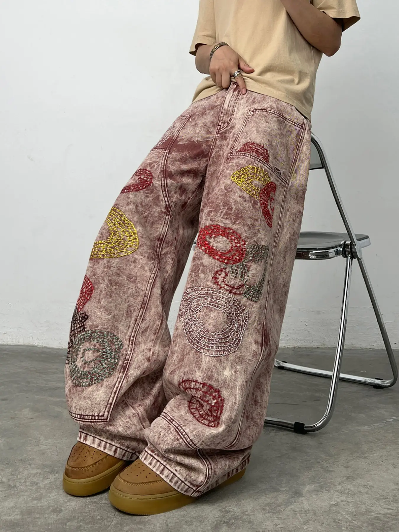 Men's Vintage Washed Denim Jeans, Y2K Streetwear Loose Fit Wide Leg Jeans, Fashionable All-Season Long Trousers for Travel & Outing