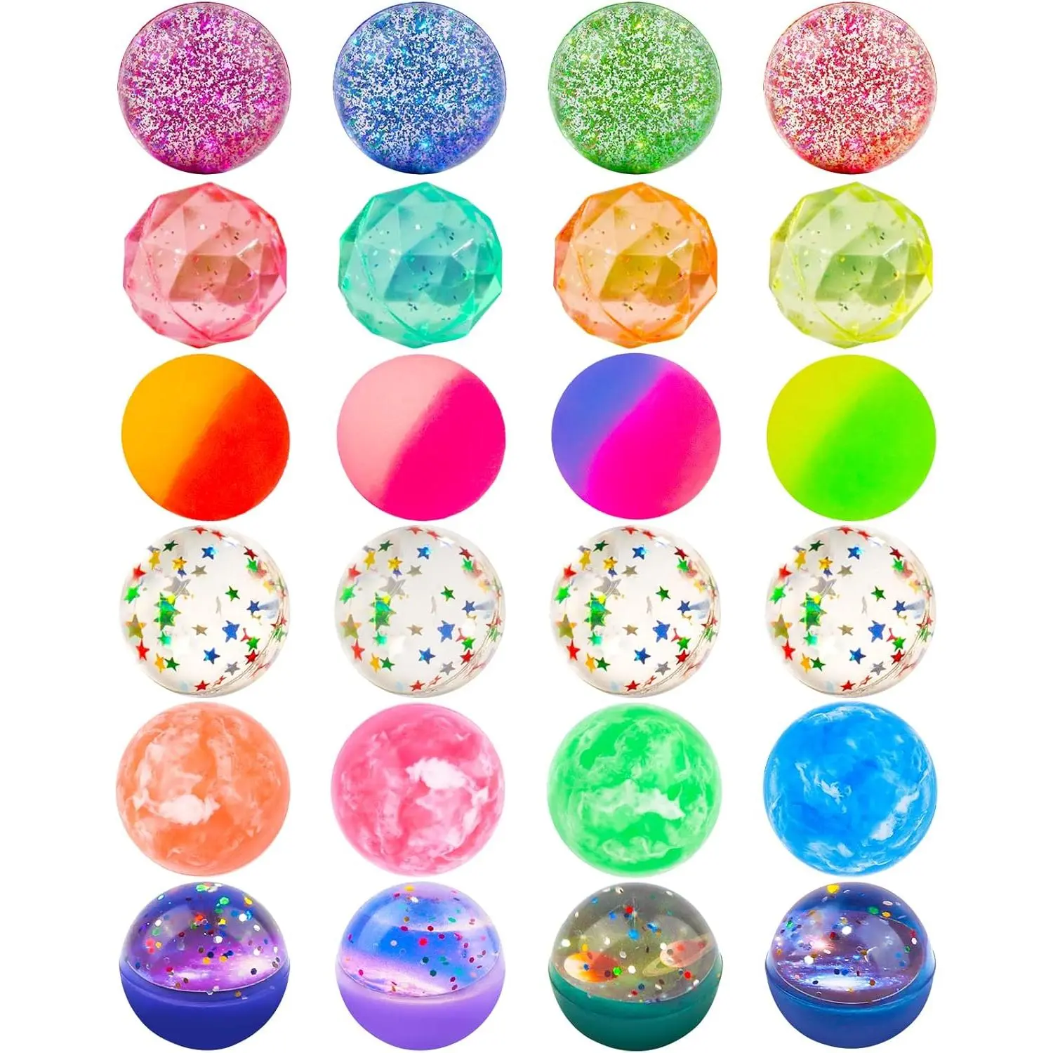 24pcs 32mm Bouncy Balls 6 Styles High Bouncing Balls Toys for Kids Party Favors Birthdays Gift Classroomfidget toys