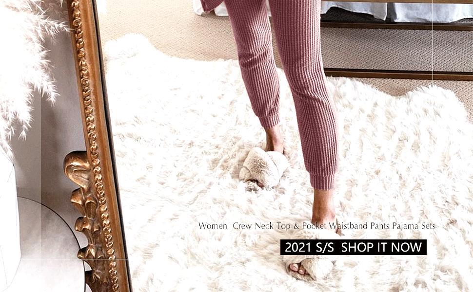 FMEYOA Womens Waffle Knit 3 Piece Lounge Sets Pajama Tank Top Long Sleeve Cardigan and Pants Loungewear Outfit