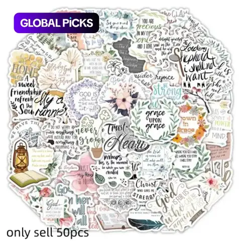 Bible Verse Sticker, 50pcs/set Water Bottle Sticker, Scrapbook & Journal Making Material Paper, DIY Decorative Sticker for Stationery & Computer & Phone