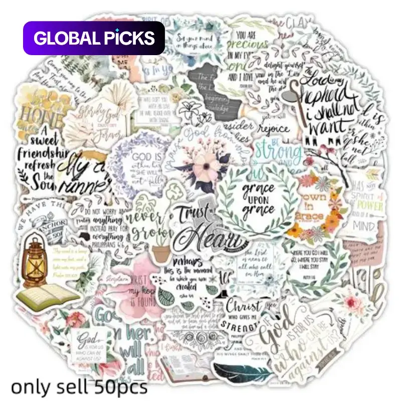 Bible Verse Sticker, 50pcs/set Water Bottle Sticker, Scrapbook & Journal Making Material Paper, DIY Decorative Sticker for Stationery & Computer & Phone