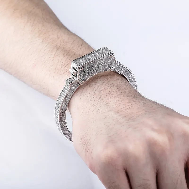 New personalized handcuff bracelet full zircon hip-hop punk large bracelet
