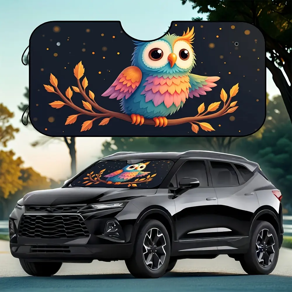 1pc Car Windshield Sunshade with Adorable Owl Print - UV Protection, Heat Blocking, Foldable Design, 4 Free Suction Cups, Easy Setup - Perfect Gift for Drivers, Campers, and Outdoor Events, Uv Protection Shade | Owl Themed Decor | Foldable Sunshade