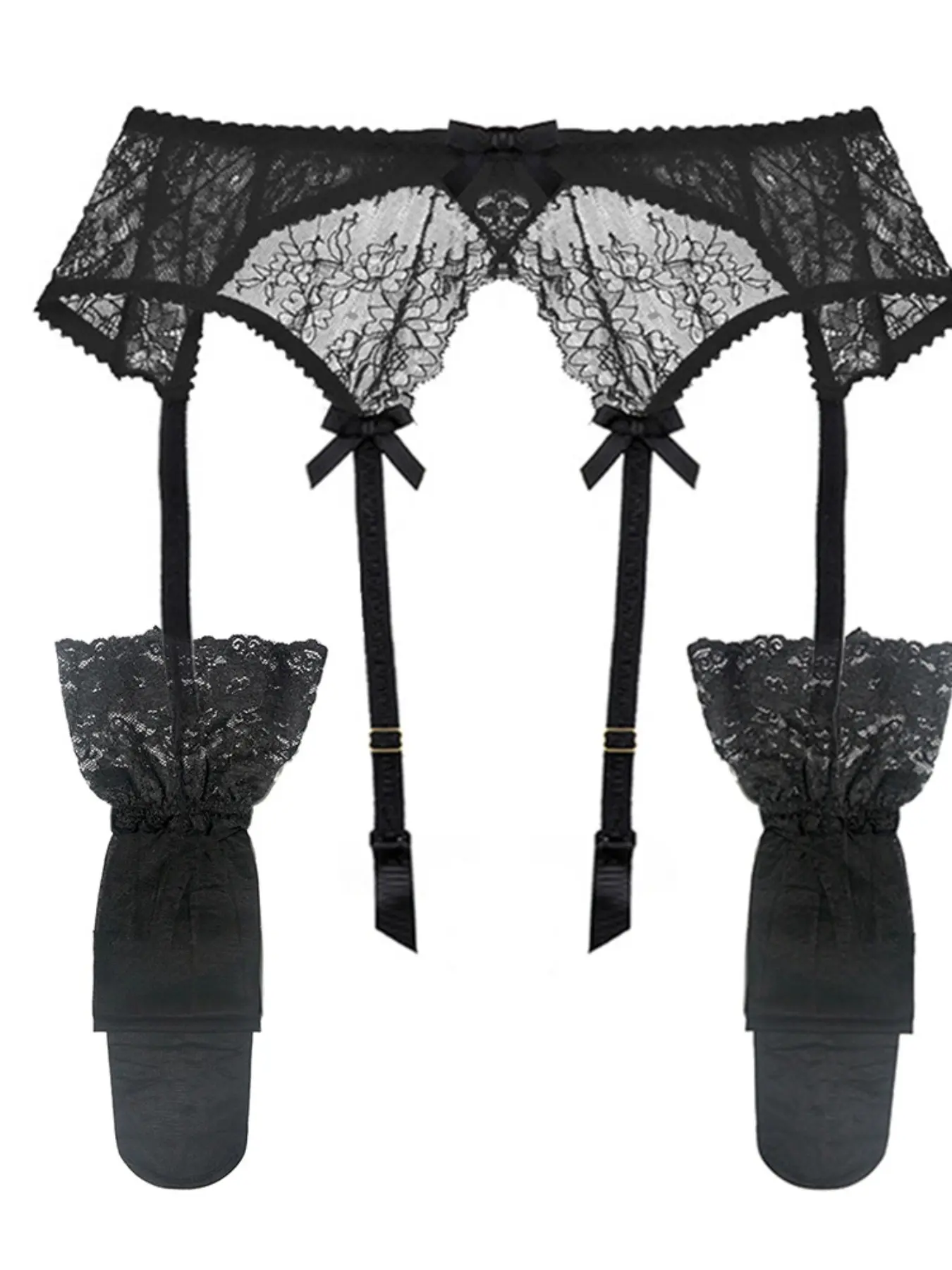 2-Pack Sexy Lace Lingerie Stocking Set, Thin Waistband Thigh Highs, Strapless Control Top, All-Season Fitted Design, Plain Surface