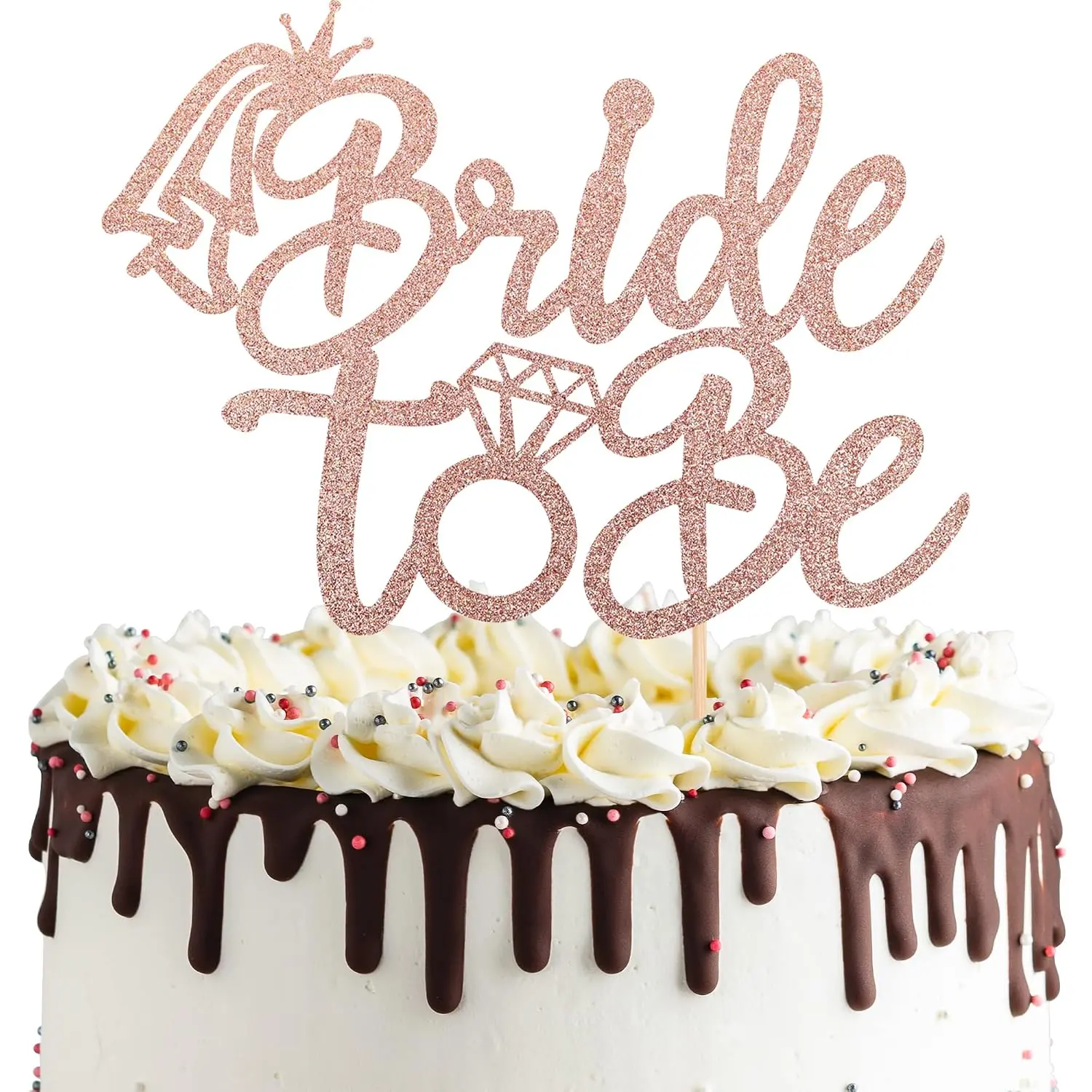 1 count Bride to Be Cake Topper with Glitter Ring Bridal Shower Cake Pick Decorations for Wedding Engagement Theme Bachelorette Party Supplies Rose