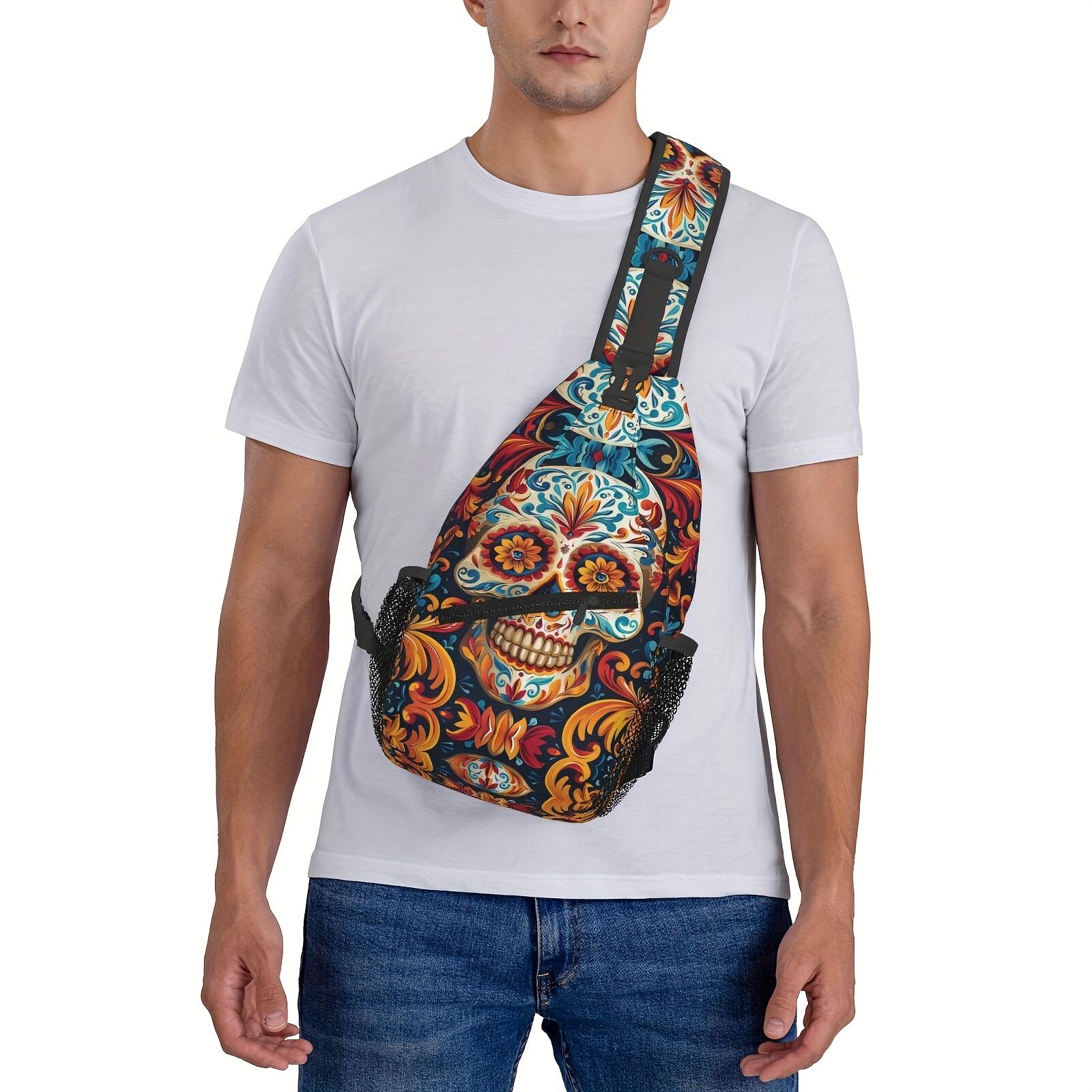 Crossbody Chest  Hiking  Gothic Sugar Skull Shoulder  Folding Large Capacity Fashion Durable Can Be Used For Shopping, Work, Beach  Fishing  Halloween Travel Accessories Must Have  For School Back Christmas Gifts bag backpack