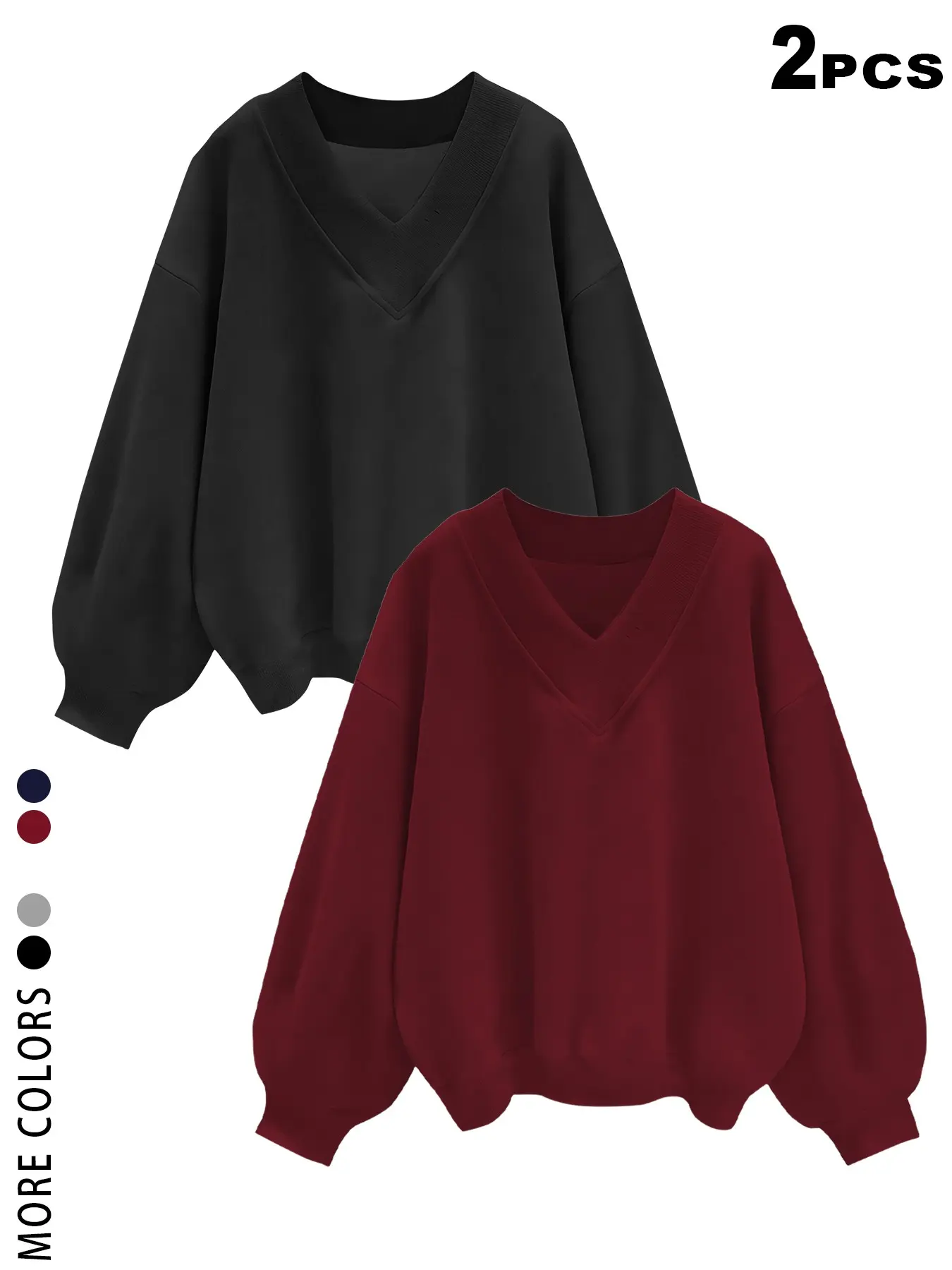V Neck Oversized Sweatshirt, Casual, Tiktok Viral 2026, Minimalist Preppy Streetwear, Drop Shoulder, Long Sleeve, Y2K Loose Fit, Fall&winter