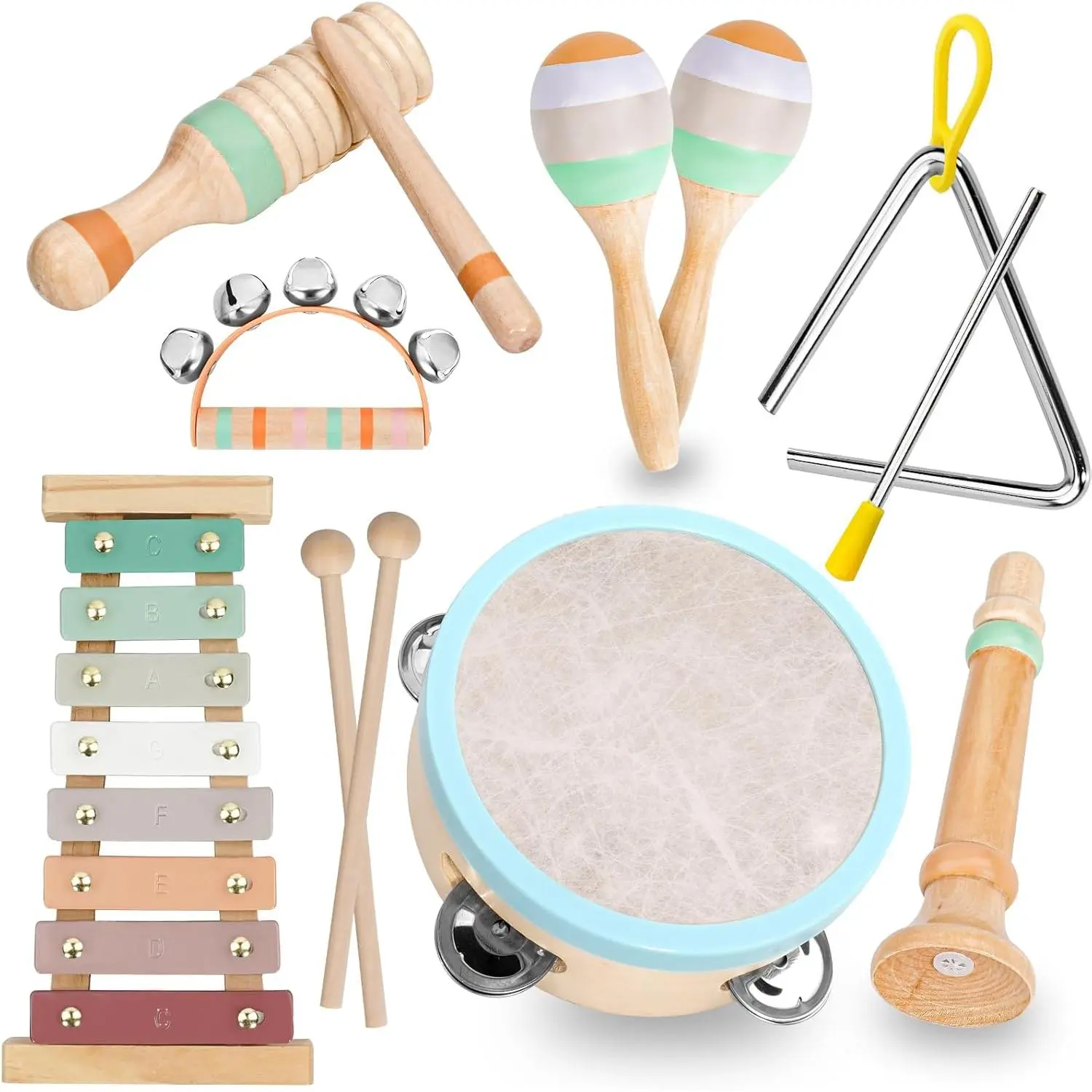 Kids Musical Instruments Set - Neutral Colors Wooden Montessori Toys Percussion Music Modern Boho Xylophone Birthday Gifts for 1 2 3 Year Old Baby Toddlers Boys Girls 3+ with Storage Bagfidget toys