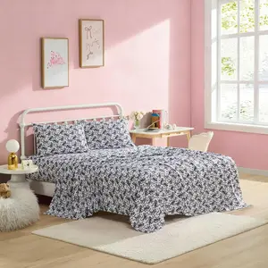 Betsey - Queen Size Sheet Set, Soft Printed Microfiber Bedding with Deep Fitted Sheet, Bed Sheets with Matching Pillowcases, Bows Grey