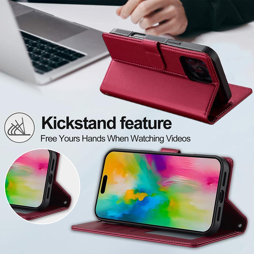 Magnetic Phone Case with Card Slot, 1 Count PU Leather Card Wallet Flip Phone Cover with Wristband, Phone Accessories for iPhone