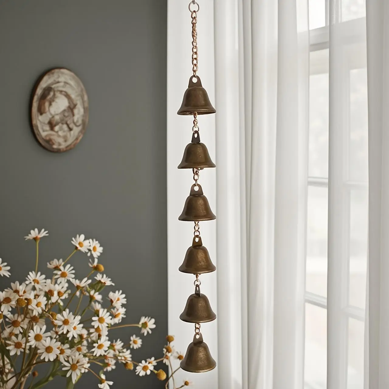 Handmade Rustic Iron Wind Chime – Classic Metal Bells with Decorative Chain for Garden, Courtyard or Wall, Handcrafted Outdoor Decor & Thanksgiving Home Ornament for Nature Lovers, Cozy Fall Farmhouse Vibe
