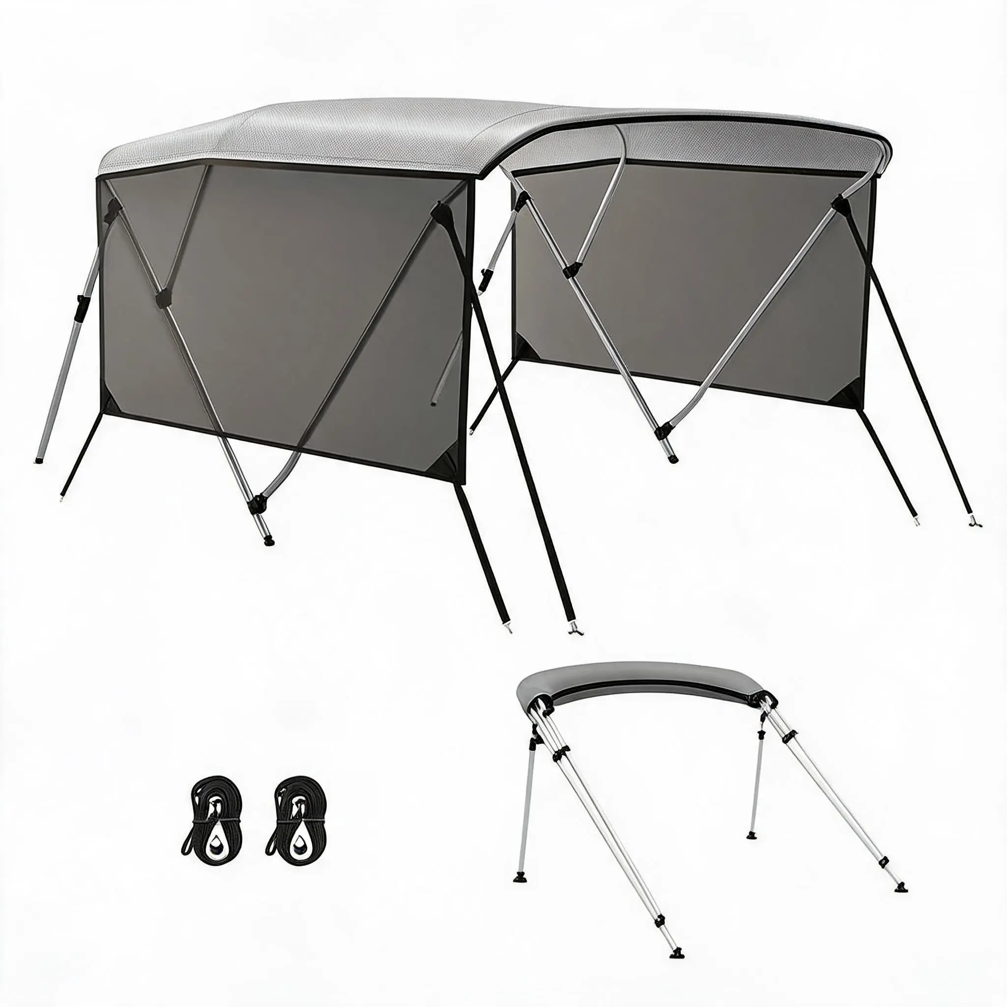 Universal Boat Bimini Top - 3 Bow Design, 13 with Complete Mounting Hardware Kit & Storage Boot, Durable 1 Inch Aluminum Frame Bimini Tops for Boats, Grey