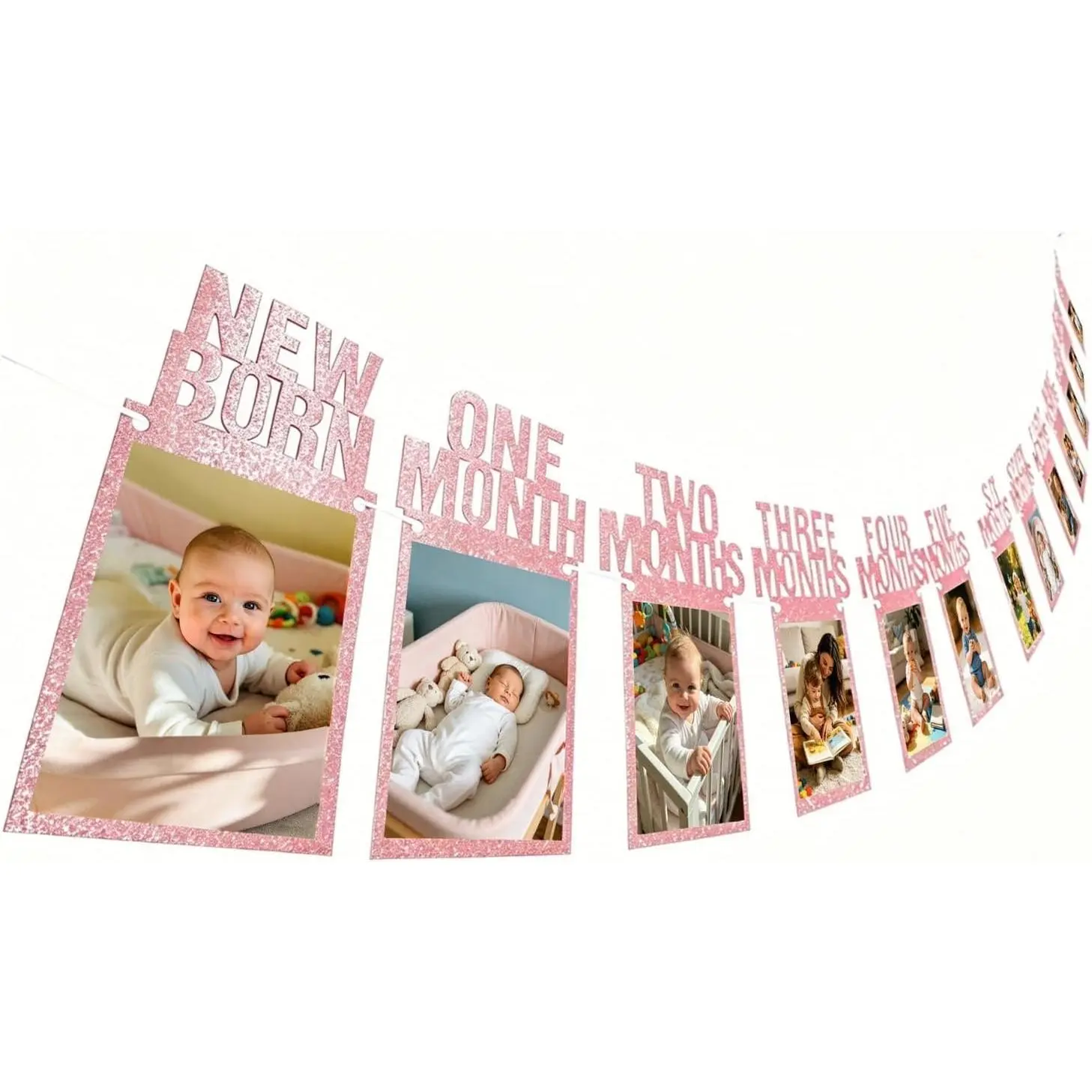 1st Birthday Photo Banner for  from  to 12 Months, Pre-Strung, First Birthday Party Decorations for Girl Monthly Milestones Garland()