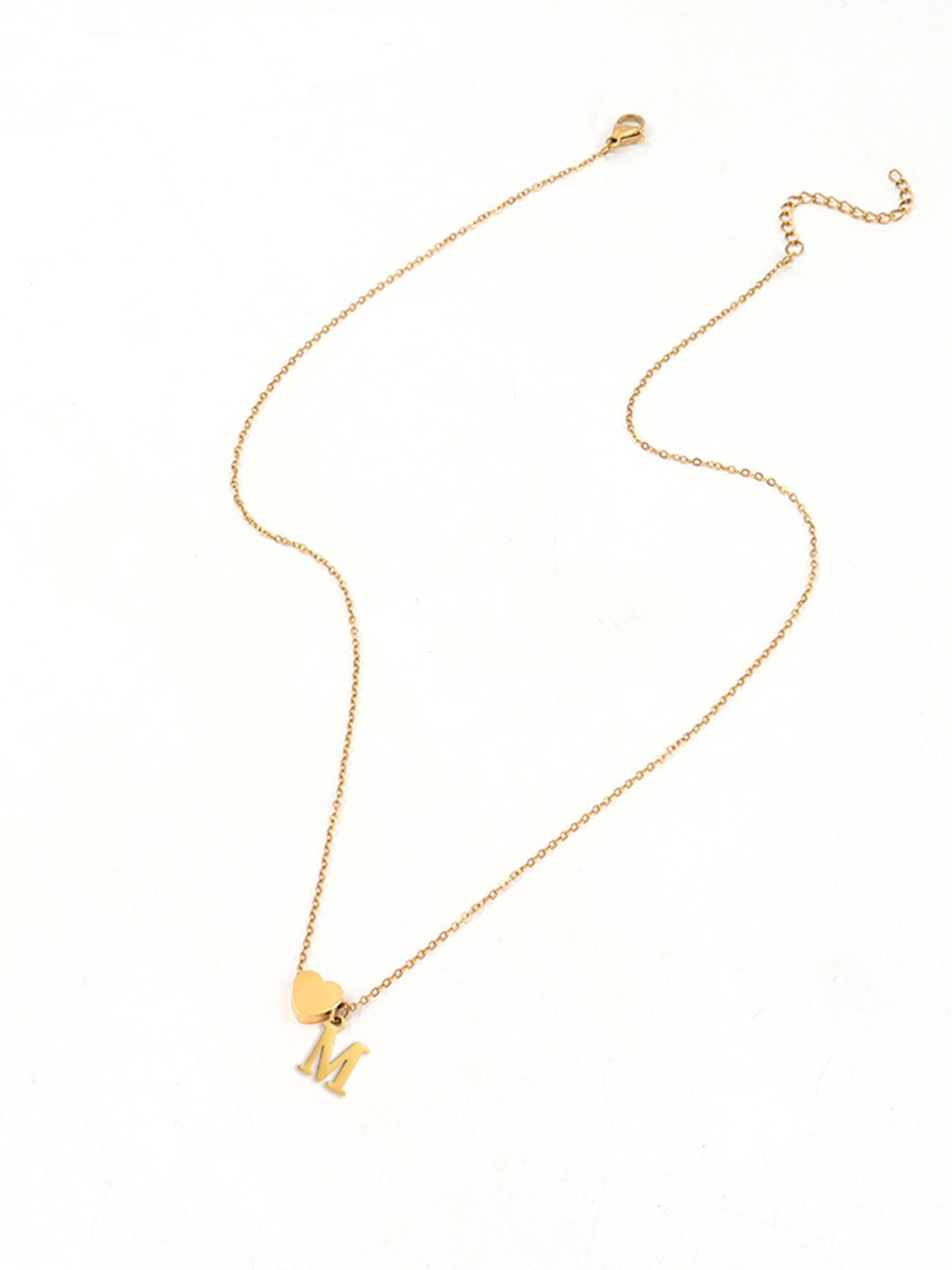 Letter & Heart Charm Necklace Initial for Women, Classic Jewelry for Girls Gift, Fashion Jewelry for Party, Daily Clothing Decor, Exquisite Chain Jewelry for Gift