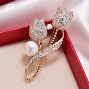 Advanced Luxury 2023 New Tulip Flower brooch Elegant Design Sense Rose White Stone Jewelrycords for graduation,gift,graduation cap