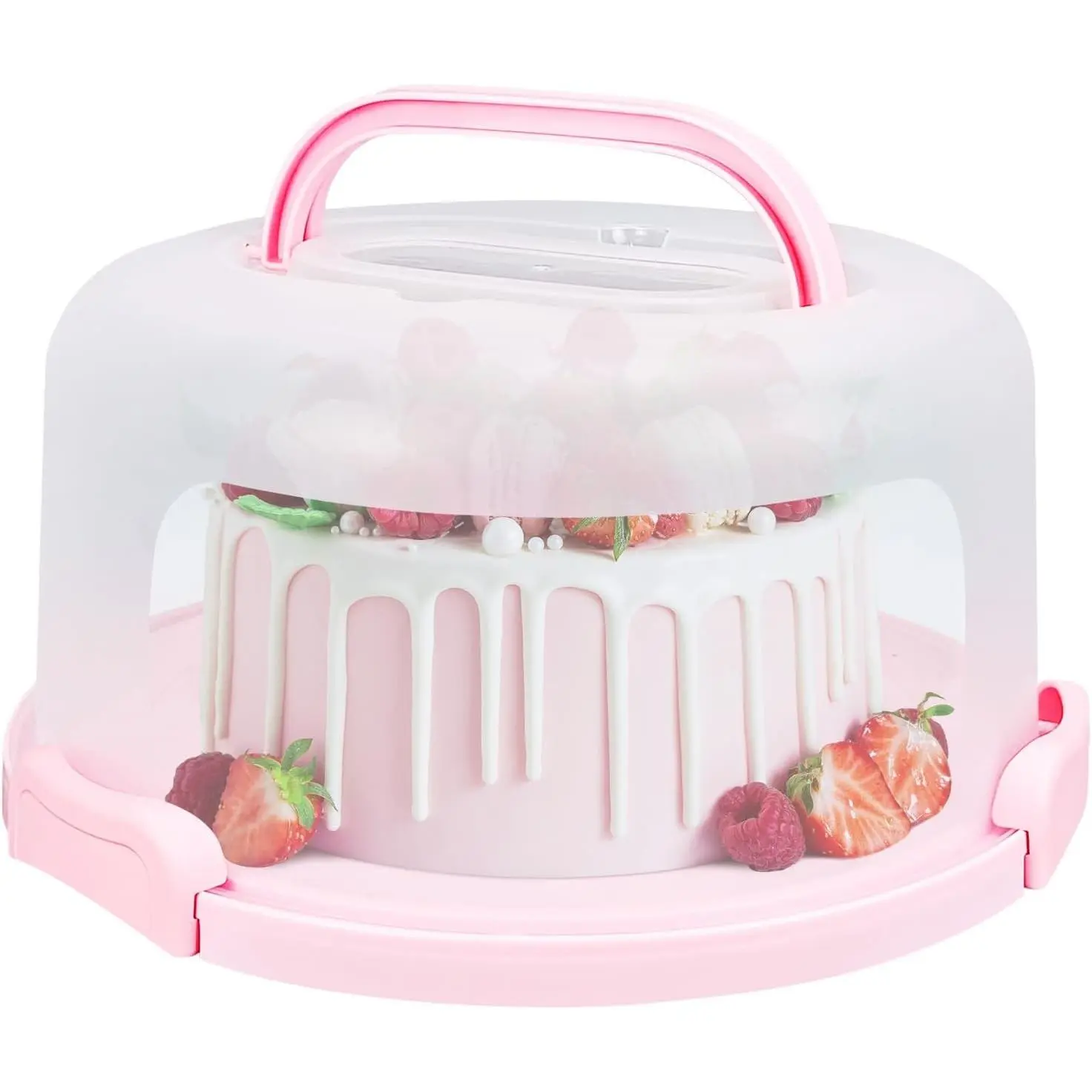 Cake Carrier with Lid and Handle,Fit 10” Cake Stand Cake Holder Container | Pink Cake Transport Storage Container, 3 Secure Side Closures