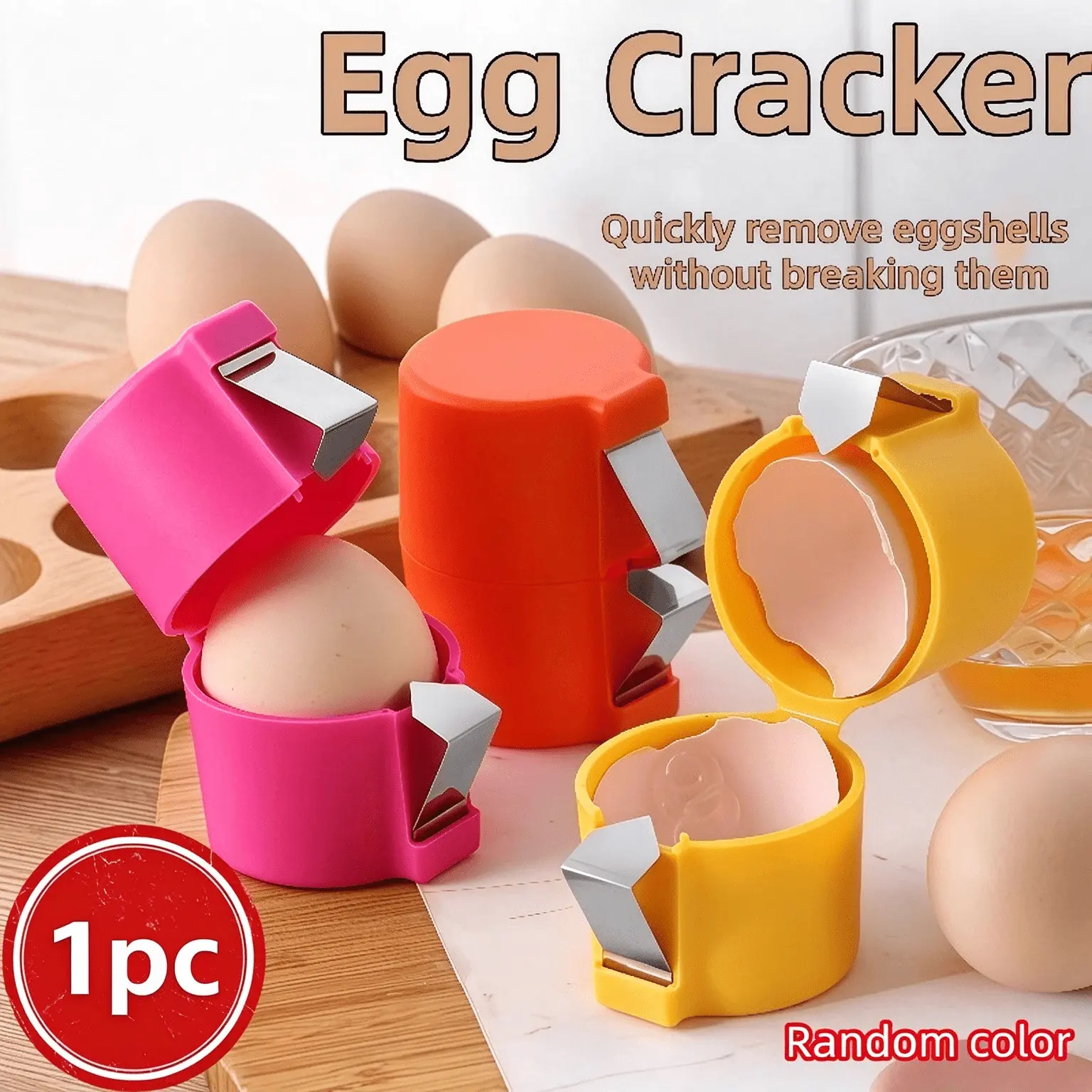 Automatic Eggshell Remover & Cracker, Quick Egg Shell Separator, No Broken Shell Residue, Easy Clean Egg Peeler Tool for Fresh Eggs, Kitchen Gadget, Random Color