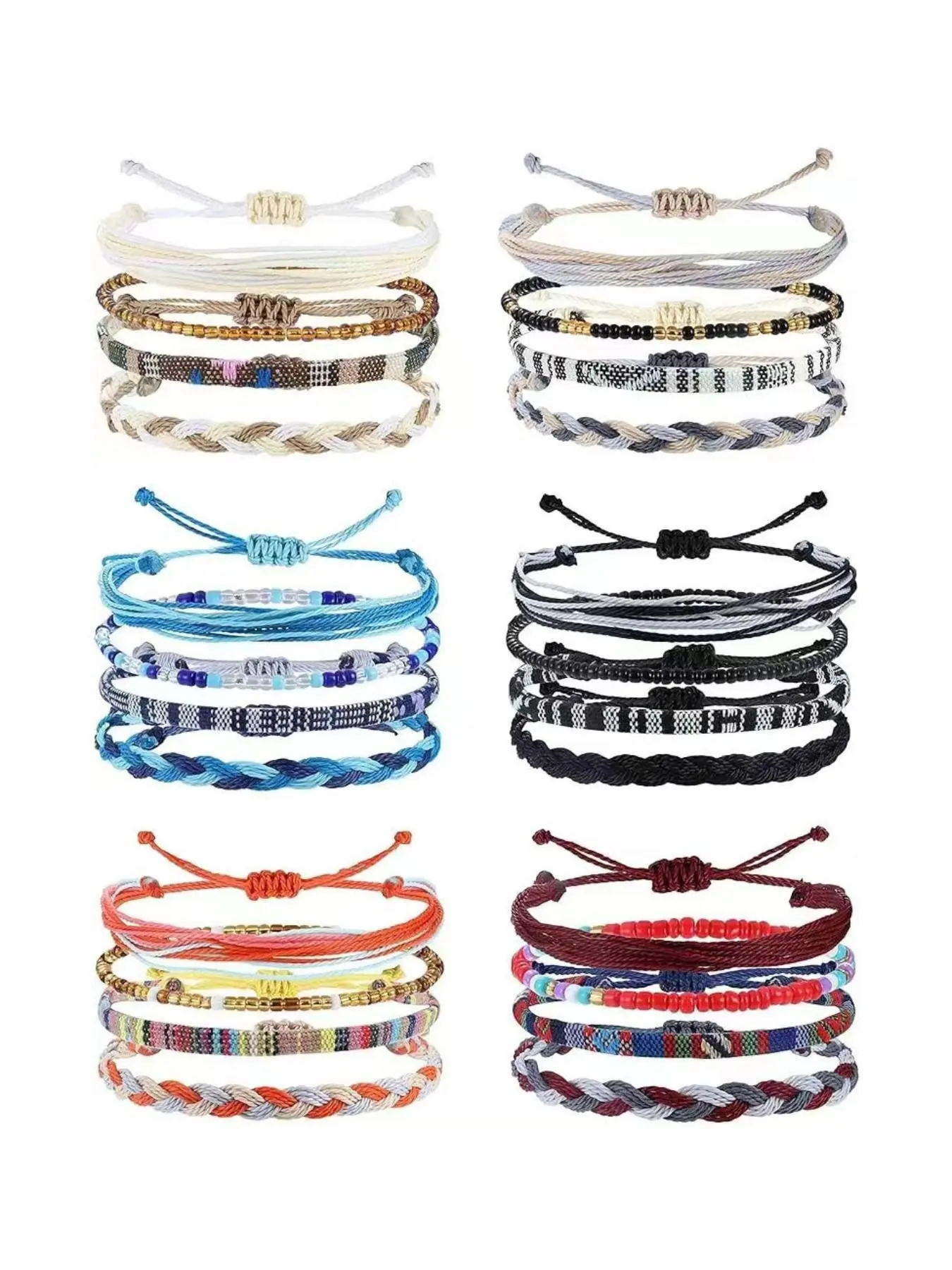 24 Pieces Bohemian Surf Bracelet Anklet, Adjustable Beaded Anklet, Handmade Colorful Anklet, Waterproof Surfer Beach Bracelet, Boho Jewelry for Women Men