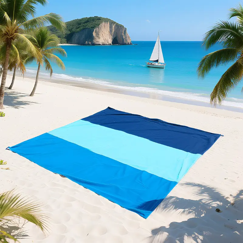 Extra Large Beach Mat for 4-7 People, Sandproof Waterproof Checked Ripstop Polyester Blanket, Easy to Clean and Portable for Camping, Outdoor Mat, Beach Picnic, 78.8*82.7 In, Dust-Proof, Family Fit, 3-4 People, Large Rectangl, Foldable, Machine Washable