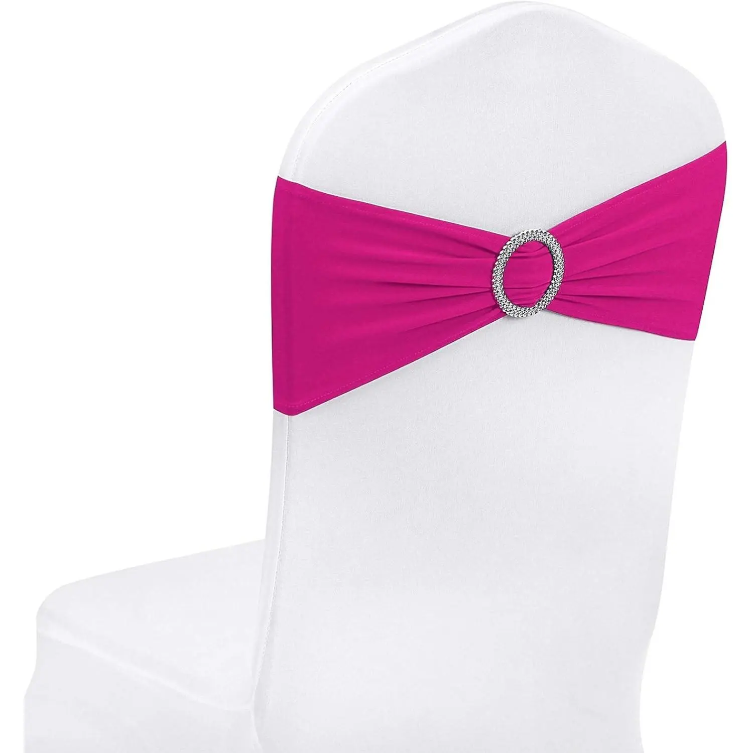 25 Pack Fuchsia Spandex Chair Sashes with Buckle Sliders for Wedding Party DecorationGift