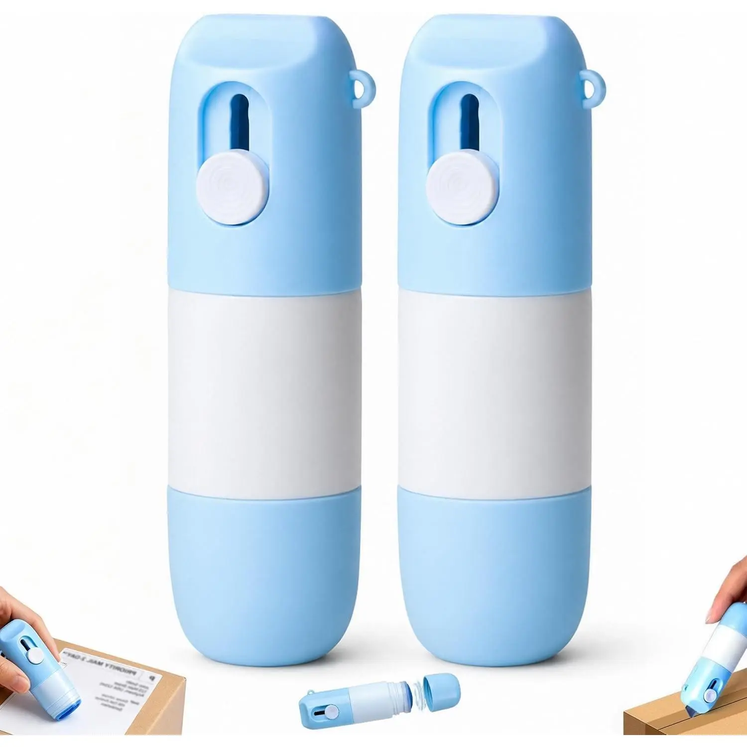2PCS 2-in-1 Water-Based Thermal Paper Eraser Pen with Mini Unboxing Craft Knife, Liquid Redacting Marker (Blue)