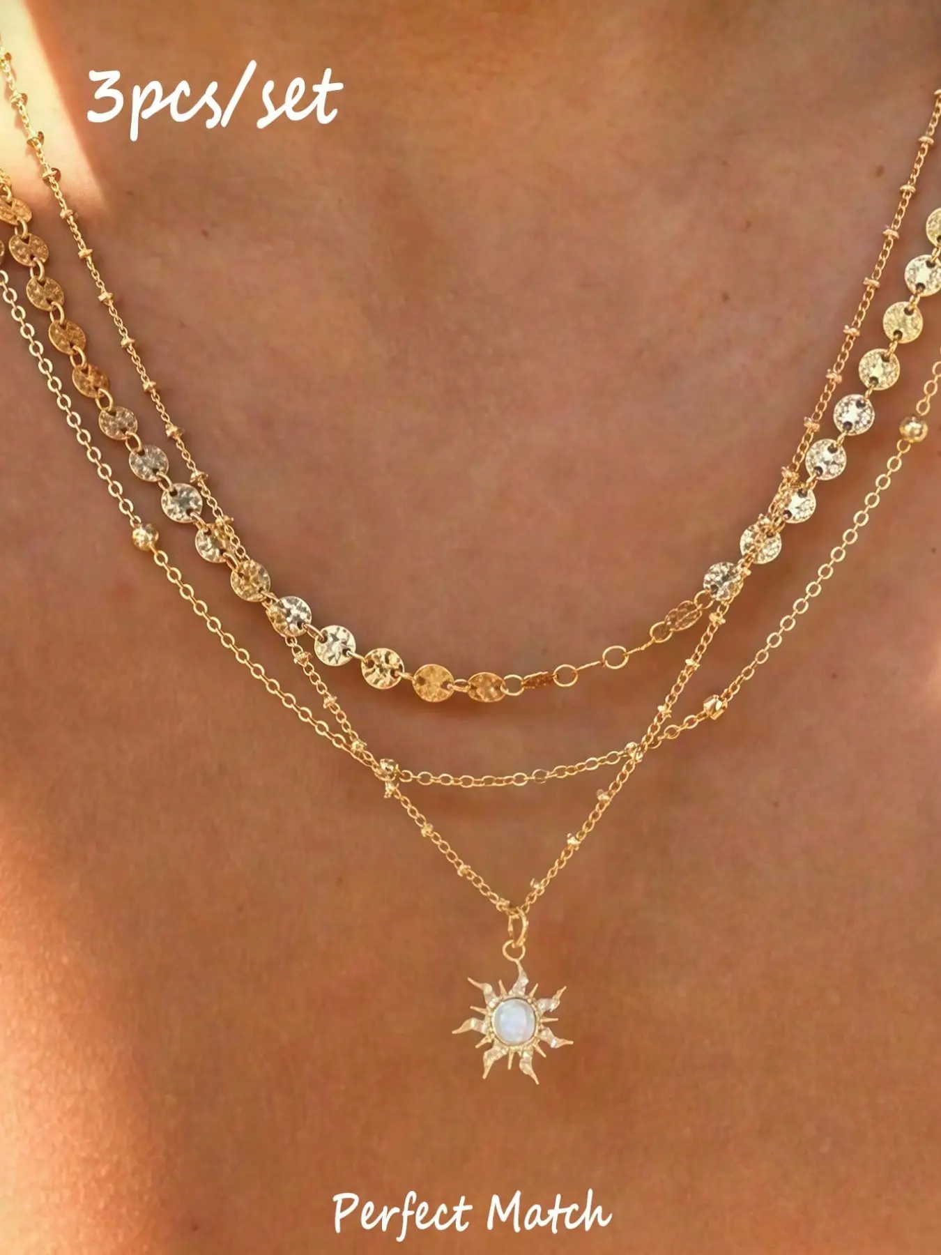 3-piece set of multi-layer bead chain neck decoration disc+natural shaped bead string, perfect for commuting and dating atmosphere. Each bead sequence is unique, making it the preferred choice for creating non collision Milad light jewelry holiday gifts