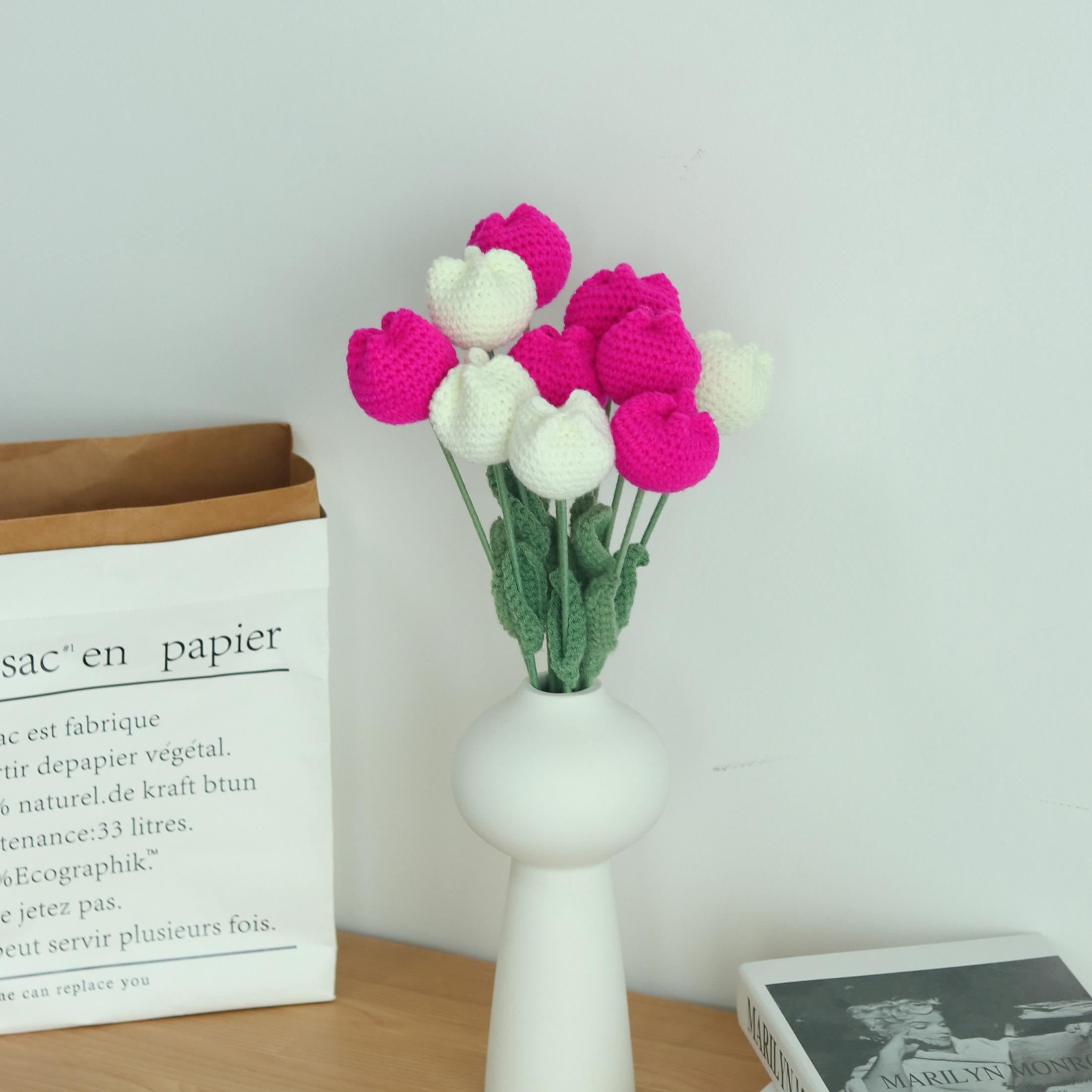 Handmade Crochet Plush Tulip Bouquet, Faux Flower Bouquet, DIY Bouquet for Party and Home Decor, Home Decor Supplies, Fruit, Crochet Artificial Flowers