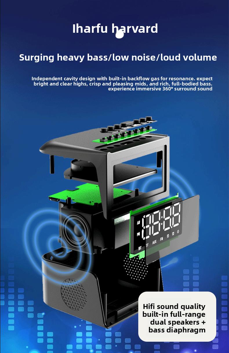 20W large screen wireless charging speaker, clock alarm clock Bluetooth speaker, hotel desktop multifunctional wireless speaker