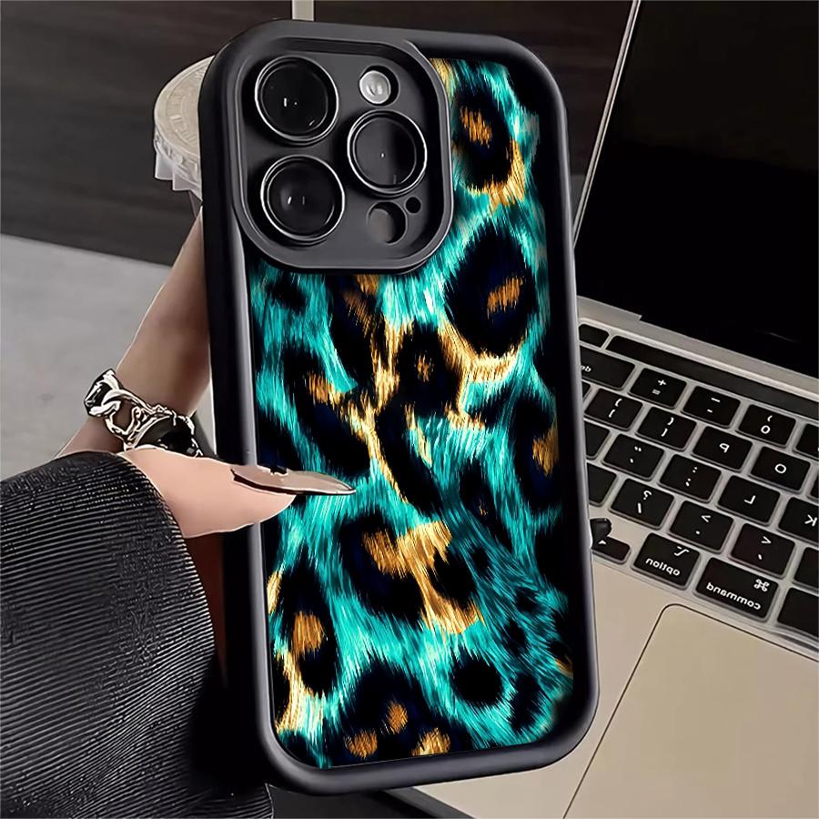 Phone Case: 1pc Turquoise Leopard Print Phone Case Suitable for Apple iPhone 17 E Air Pro ProMax iPhone16 15 14 Plus 13 12 Mini 11 X XS XR Shock Proof All Inclusive Lens Protection Personality Fashion You Can Give It