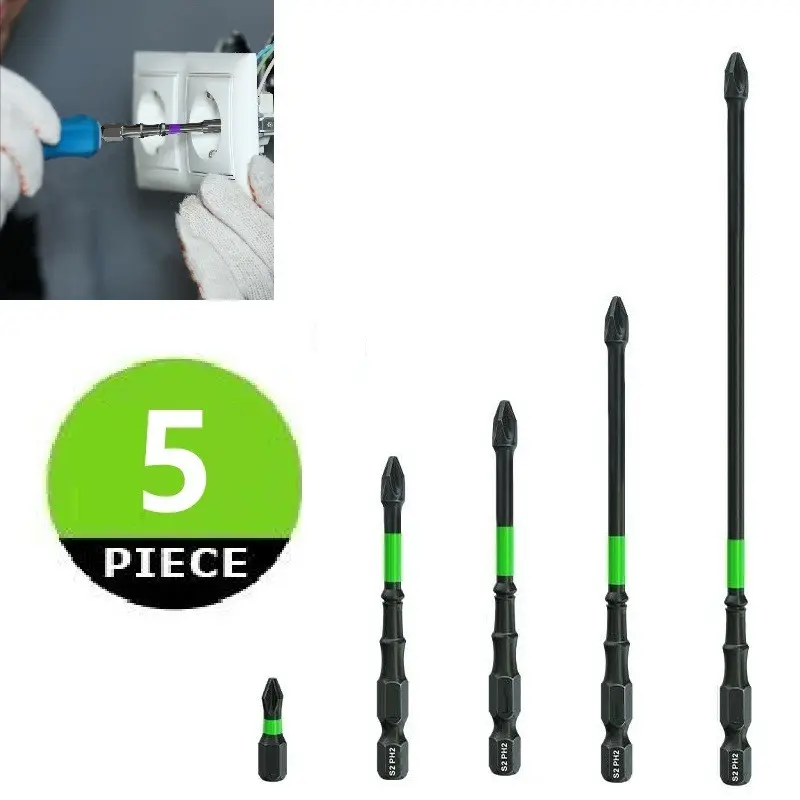 K7 Impact Cross Drill Bit Set for Electric Tools, Anti-Slip Long Replaceable Screwdriver Bits, Hex Shank, Self-Locking Extension Rod, Home Building Repair