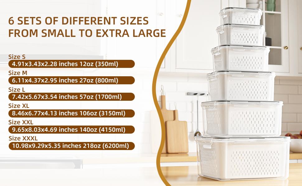 6 Pack Fruit Storage Containers for Fridge with Removable Colanders, 4 in 1 Produce Storage Containers with Lids, Leakproof Fridge Organizer Bins Keep Berry,Vegetable, Fruit, Meat Fresh Longer